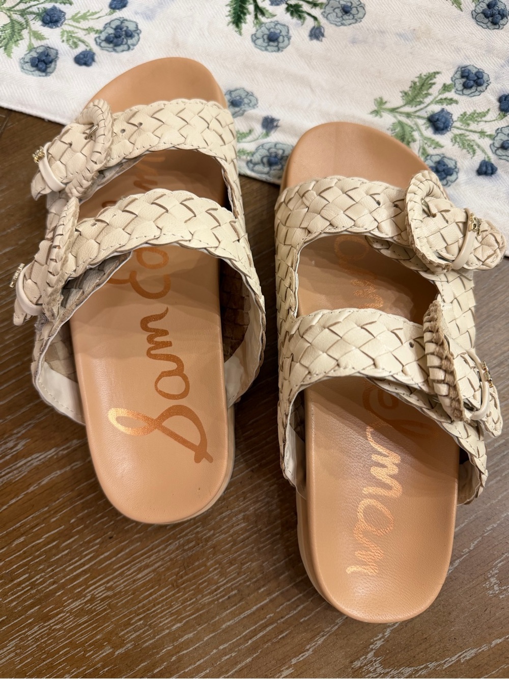 Sam Edelman Ivory Braided Buckle Slide Sandals